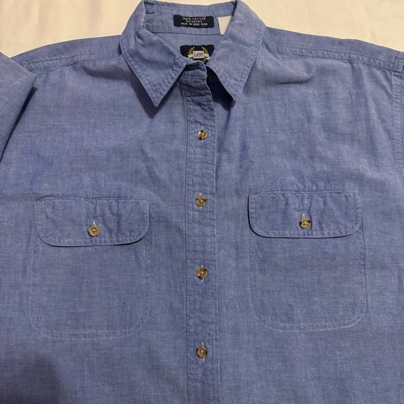Vintage 90s Lee Blue Cotton Button Down Shirt Large - Picture 5 of 8
